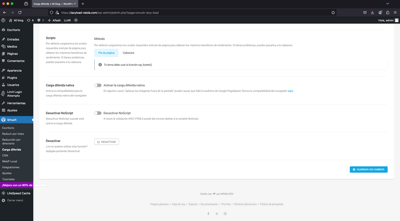 Configuración de Smush Image Optimization