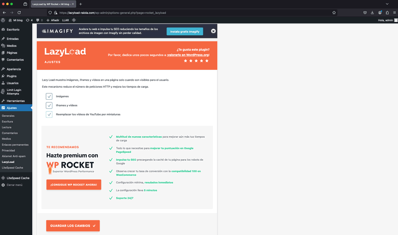 Configuración de LazyLoad Plugin