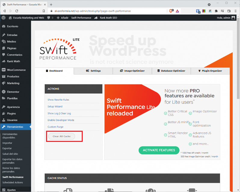 caché de WordPress plugin swift performance