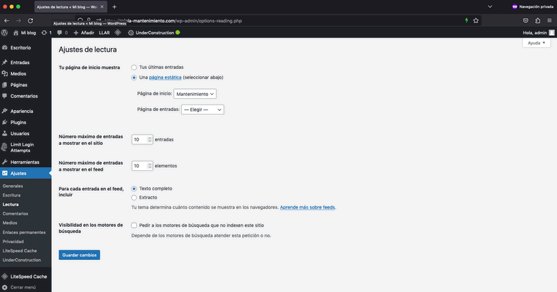 WordPress en modo mantenimiento sin plugin