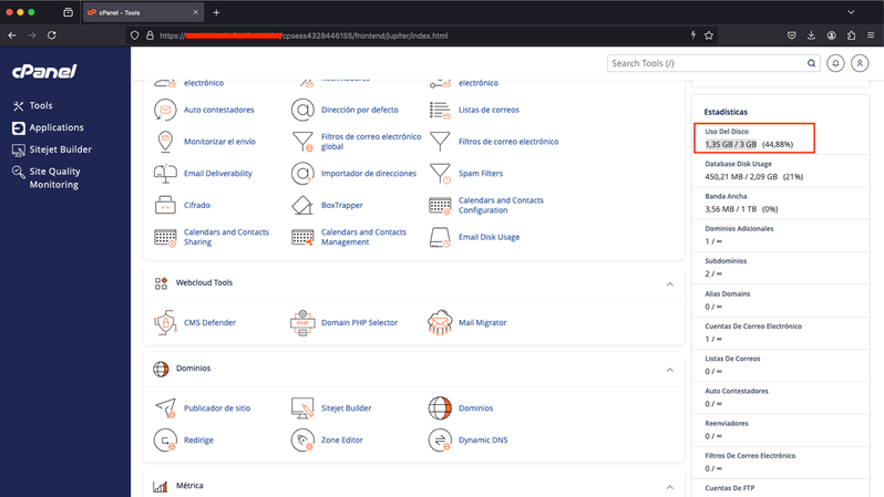 panel de control de hosting cPanel Mantenimiento web