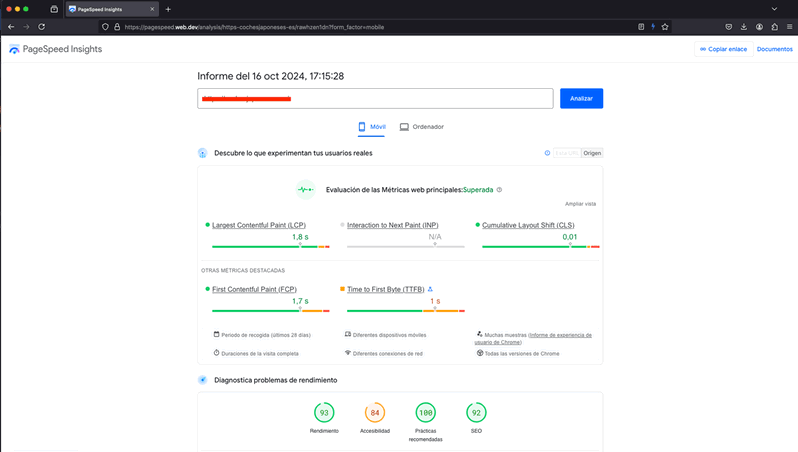 pagespeed insights mantenimiento de WordPress