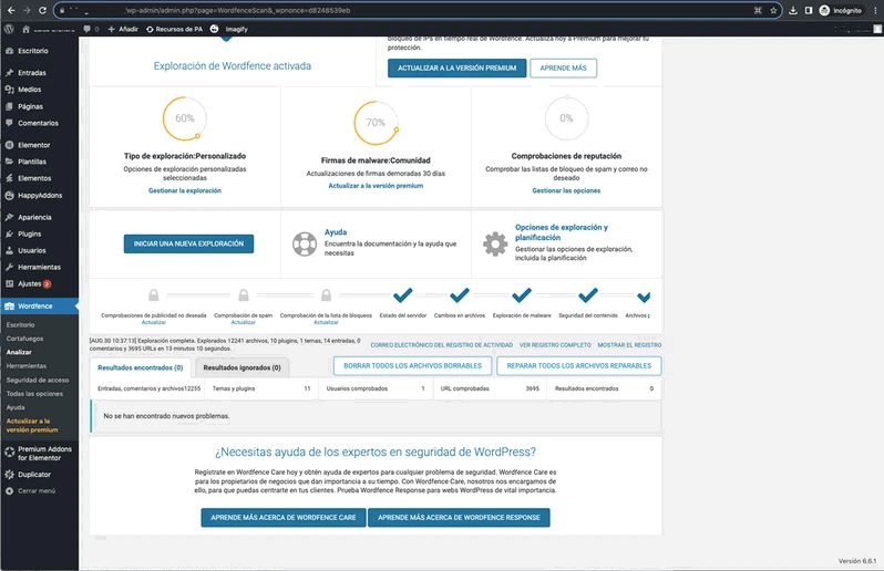 Wordfence mantenimiento de WordPress