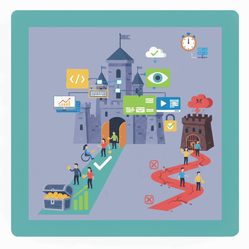 Ilustración que muestra el camino correcto e incorrecto al cumplir la accesibilidad web