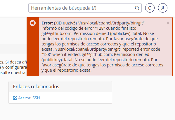 error acceso denegado github cpanel