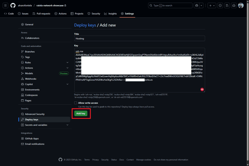 añadir deploy key a github