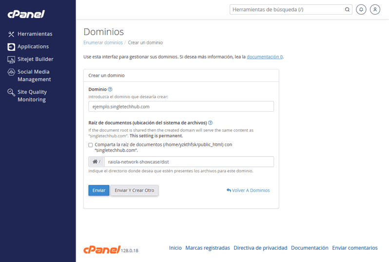 configurar dominio carpeta dist