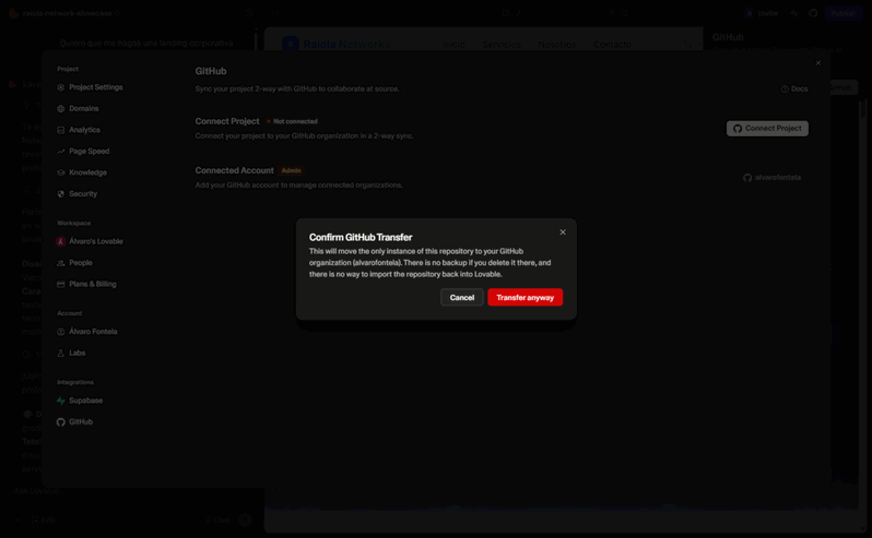transferir proyecto lovable github