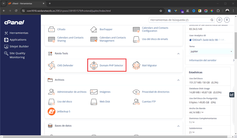 selector de php cpanel raiola networks