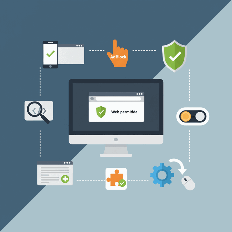 Ilustración de una web añadida a la lista blanca del bloqueador de anuncios