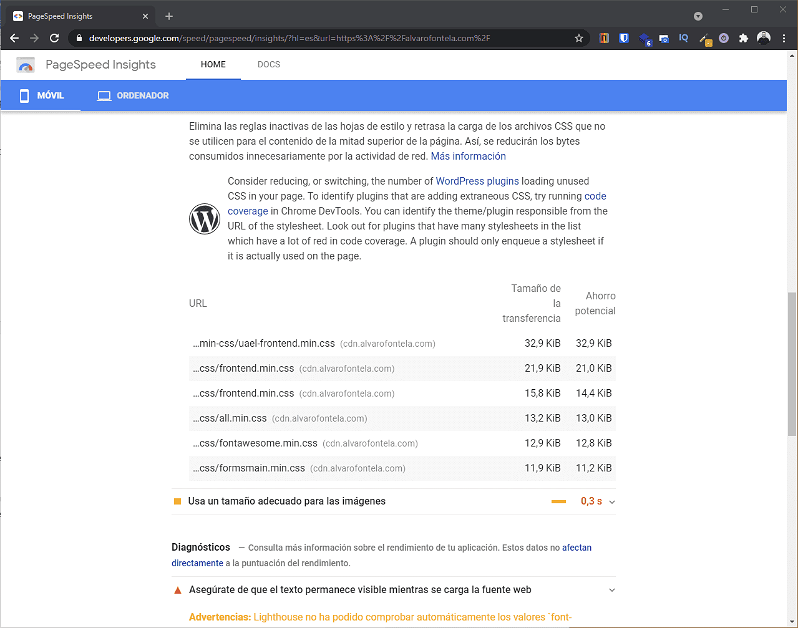 PageSpeed oportunidades de Insights