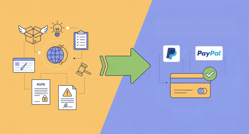 Ilustración del proceso de compra en una tienda online, desde la gestión hasta el pago