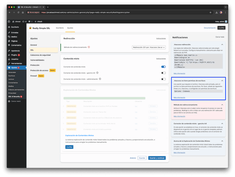 Problemas con permisos CHMOD para realizar la configuración de plugins