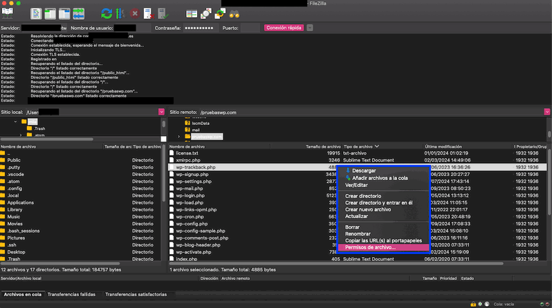 cambiar permisos CHMOD por FTP