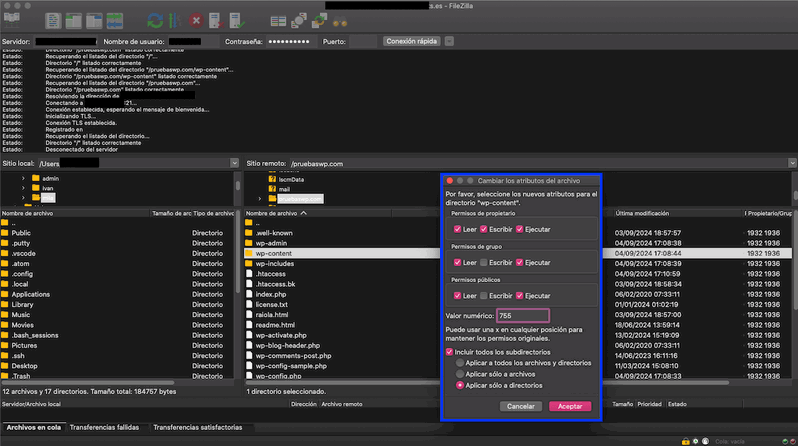 aplicar permisos CHMOD diferentes a los archivos y directorios 