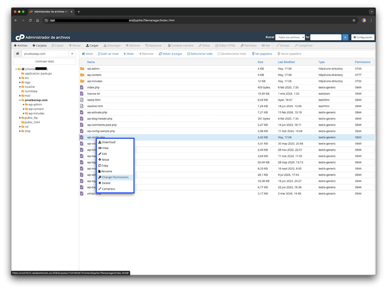 Modificar permisos CHMOD desde cPanel