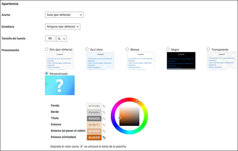 personalizar table of content