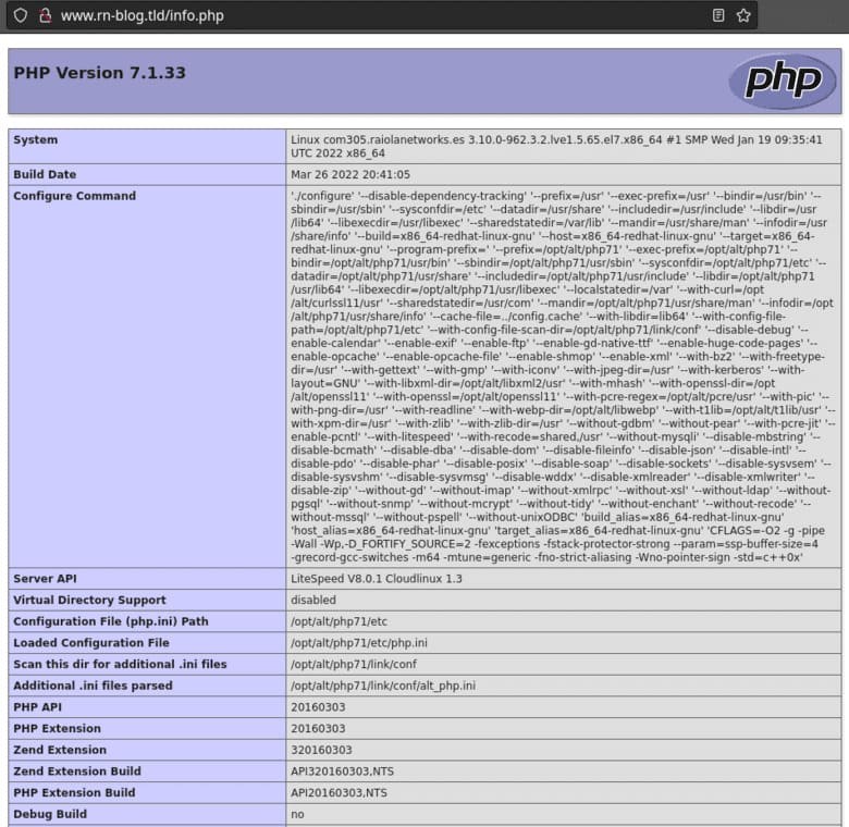 Información de PHP en navegador