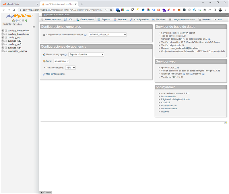 Utilizar phpMyAdmin en cPanelk