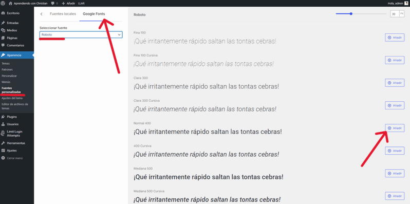 plugin para usar Google Fonts en WordPress