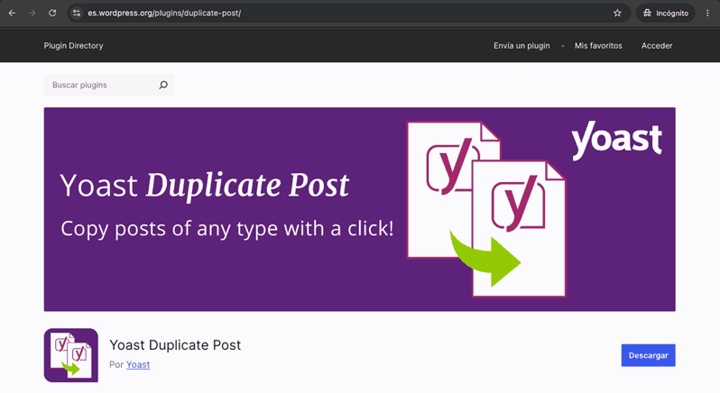 Página del plugin Yoast Duplicate Post en el repositorio de WordPress