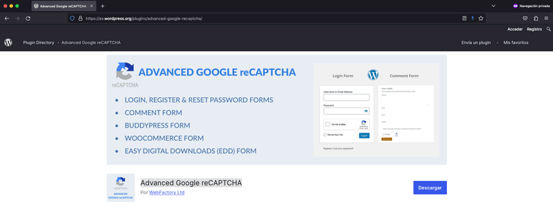 Plugin de WordPress de Google reCaptcha