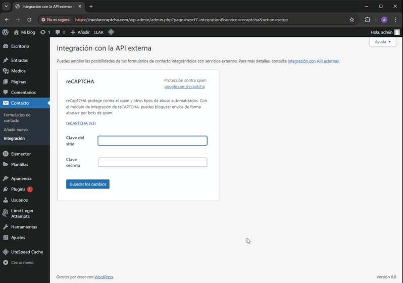 integración de Contact form 7 reCaptcha