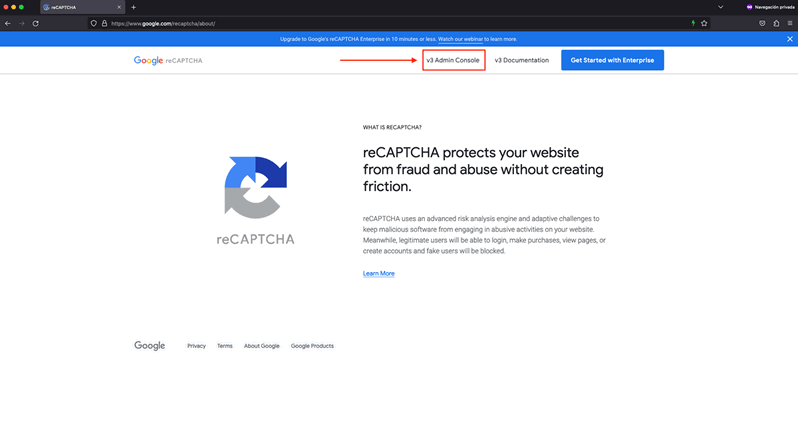 obtener API Key de Google reCaptcha