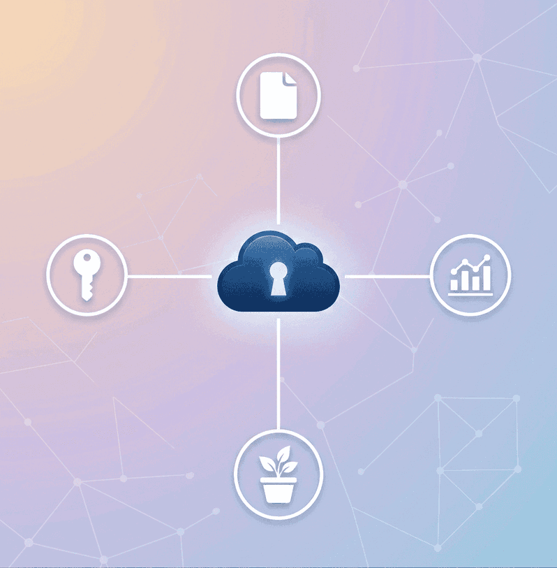 Seguridad y gestión en la nube de una intranet Iconos de seguridad y gestión en la nube para proteger los datos de una intranet empresarial
