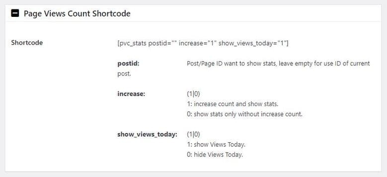 Modo de empleo de los shortcodes de la herramienta Page Views Count