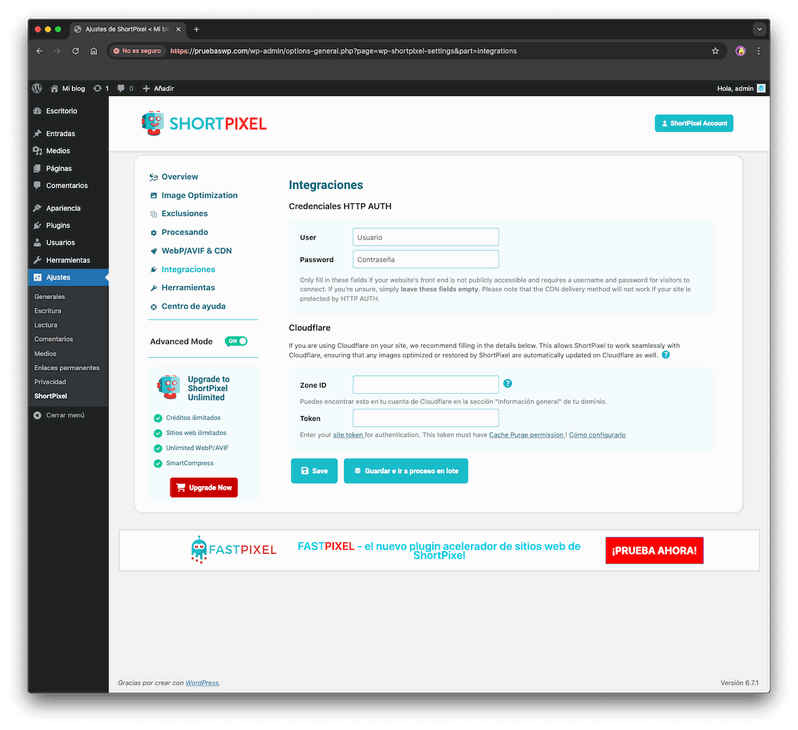 integraciones de shortpixel