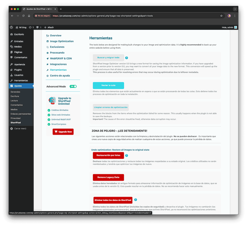 herramientas de shortpixel