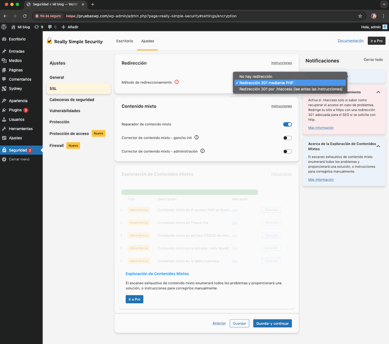 Really Simple SSL para redirecciones en WordPress