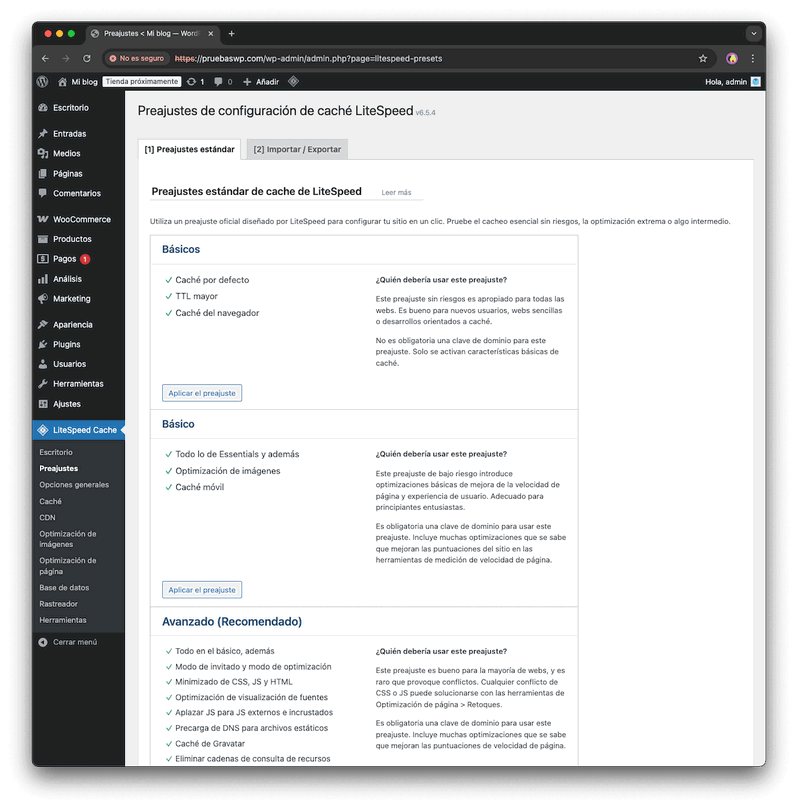 Configuración de LiteSpeed Cache