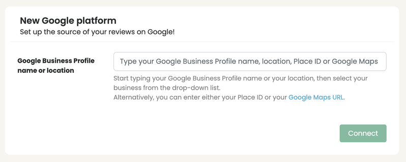 Pantalla de configuración de Trustindex para conectar con Google Business Profile