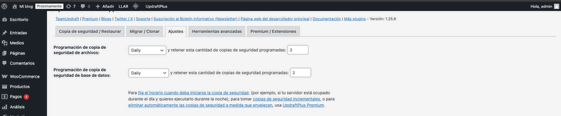 Configuración de copias de seguridad en UpdraftPlus
