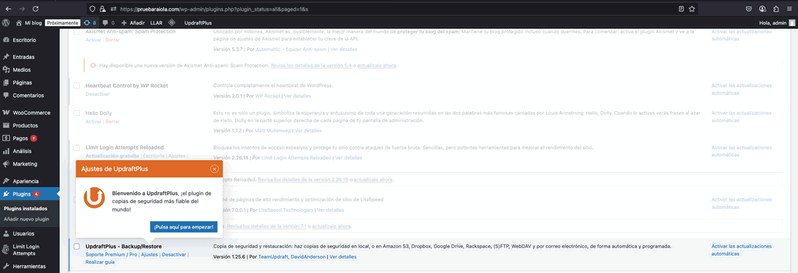 asistente de Instalación de Updraftplus