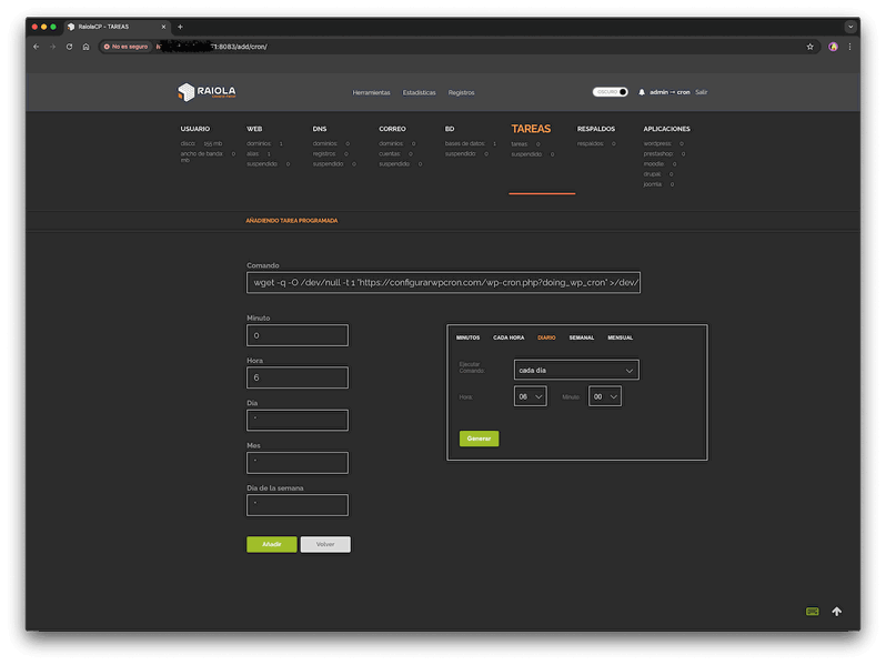 cron configurado para ejecutarse