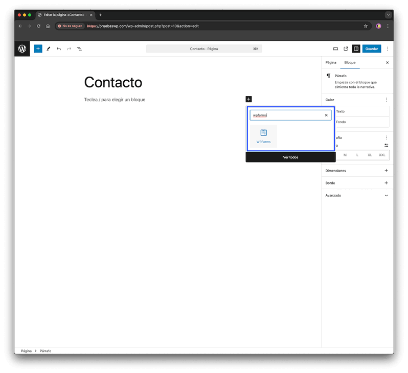 Incrustar el formulario en WPForms