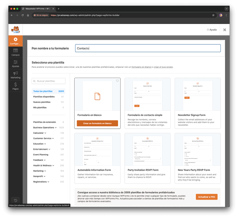 Crear un formulario con WPForms